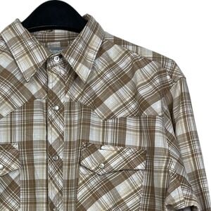 Wrangler Wrancher Mens L Cotton Blend Lightweight Western Cowboy Brown Plaid